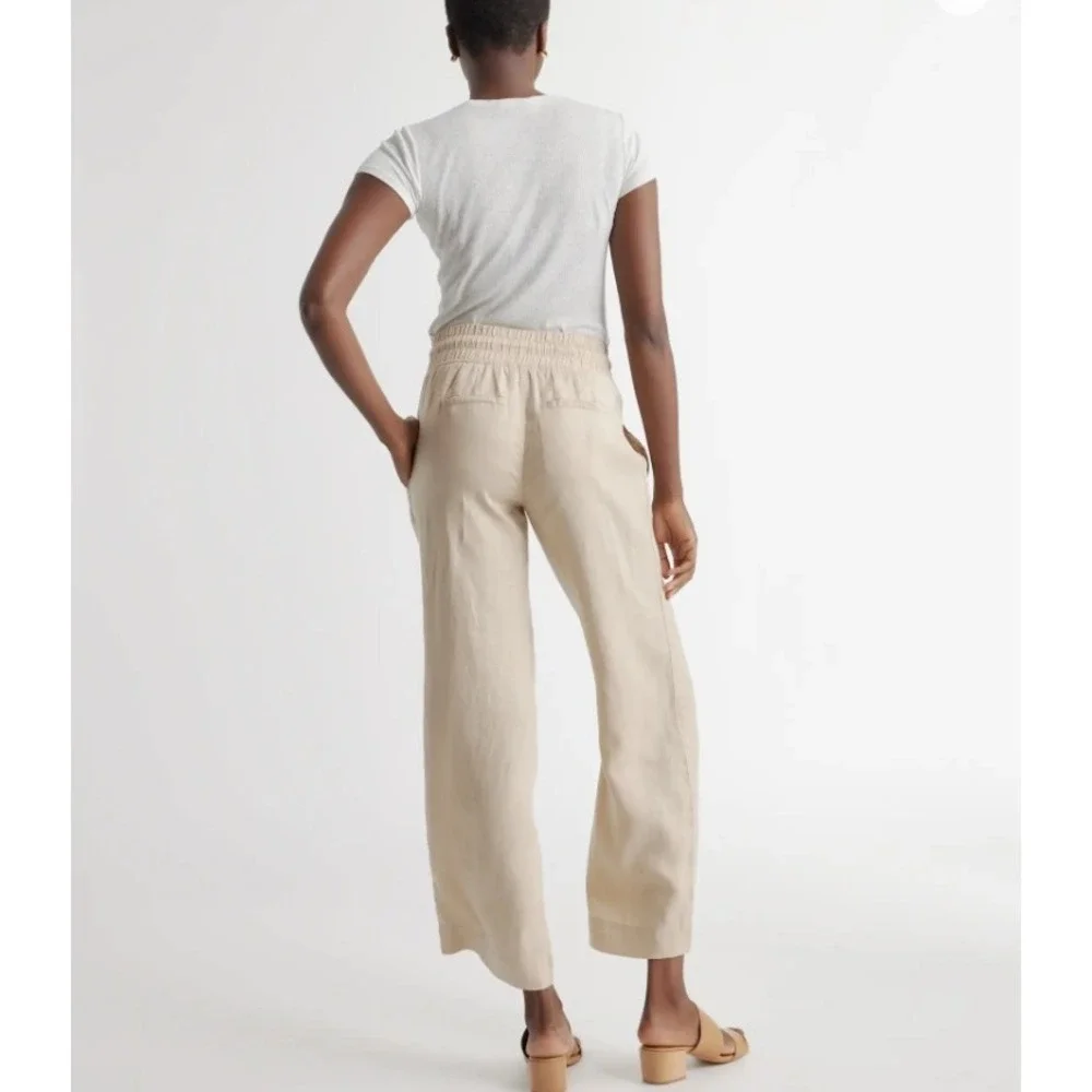 Quince Women 100% European Linen Wide Leg Pants Driftwood Tan Large